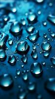 gloeiend water druppels Aan een diep blauw canvas met helling en highlights verticaal mobiel behang ai gegenereerd foto