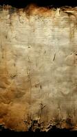oud manuscript structuur met verweerd, schimmig randen verticaal mobiel behang ai gegenereerd foto
