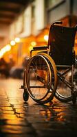 gehandicapt personen handen Aan rolstoel wielen, symboliseert empowerment en volharding verticaal mobiel behang ai gegenereerd foto