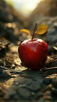 droogte getroffen bodem wiegen appel, emblematisch van honger, water schaarste, en agrarisch nood verticaal mobiel behang ai gegenereerd foto