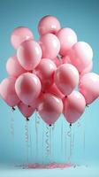 pastel knal, 3d weergegeven ballonnen Aan roze, een feestelijk achtergrond voor verjaardagen verticaal mobiel behang ai gegenereerd foto