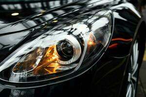 glimmend, hoog geprijsd auto koplamp illustreert automotive kunstenaarstalent en luxe ai gegenereerd foto