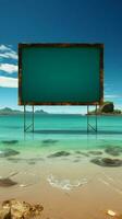 aqua aanplakbord uitzicht onbezet teken Aan strand, staren over- rustig wateren verticaal mobiel behang ai gegenereerd foto