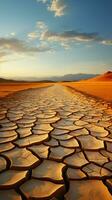 klimaat crisis dor aarde, gebarsten en droog, vertelt van veranderen woestijn landschap verticaal mobiel behang ai gegenereerd foto