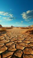 woestijnen transformatie gebarsten land- en droog bodem emblematisch van klimaat verandering verticaal mobiel behang ai gegenereerd foto