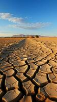 droogtes bewijs gebarsten woestijn bodem korst weerspiegelt klimaat veranderingen dor gevolgen verticaal mobiel behang ai gegenereerd foto