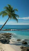 strandlandschap symboliek palm boom het formulier gemaakt Aan oever, een strand natuurlijk afbeelding verticaal mobiel behang ai gegenereerd foto