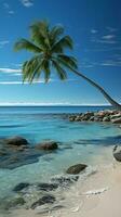 strandlandschap symboliek palm boom het formulier gemaakt Aan oever, een strand natuurlijk afbeelding verticaal mobiel behang ai gegenereerd foto