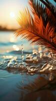strand verleiden wazig palm, bokeh achtergrond verbeteren zanderig tafereel, belichamen zomer ontsnappen verticaal mobiel behang ai gegenereerd foto