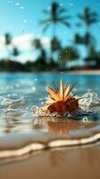 vakantie gevoel zand en wazig palm met strand bokeh symboliseren idyllisch reizen verticaal mobiel behang ai gegenereerd foto