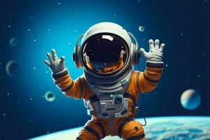 wetenschap en tech symbool astronaut Aan planeet golven Hallo icoon ai gegenereerd foto
