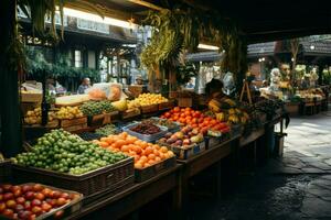 gedekt marktplaats pronkt lokaal fruit en groenten onder haar dak ai gegenereerd foto