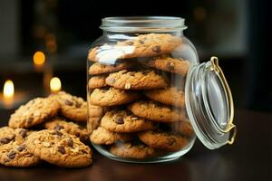 glas pot gevulde met bloemloos pinda boter havermout chocola spaander koekjes ai gegenereerd foto