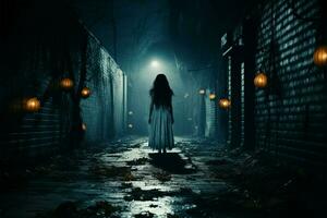 halloweens spookachtig sfeer resoneert met de essence van verschrikking films ai gegenereerd foto