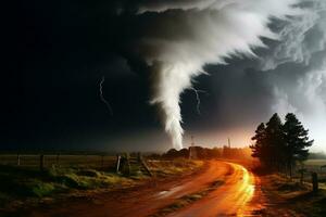 aard woede ontketend in de het formulier van een machtig tornado ai gegenereerd foto
