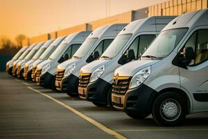 vervoeren onderhoud bedrijven vloot levering bestelwagens netjes geparkeerd in rijen ai gegenereerd foto