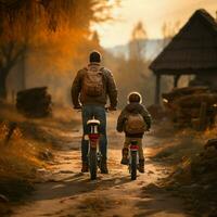 ouderlijk mentorschap, Mens ondersteunt kinderen fietsen, achterzijde visie momentopname voor sociaal media post grootte ai gegenereerd foto