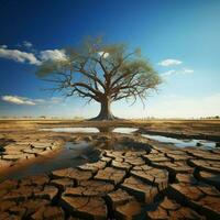 dor grond wiegen boom, illustreren klimaat veranderingen water crisis Effecten te midden van globaal opwarming voor sociaal media post grootte ai gegenereerd foto