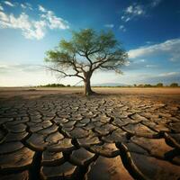 worstelen boom Aan droog bodem onderstrepingstekens klimaat veranderingen tol water schaarste en droogte voor sociaal media post grootte ai gegenereerd foto