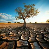 boom staat in gebarsten aarde, beeltenis klimaat crisis, water schaarste van globaal opwarming voor sociaal media post grootte ai gegenereerd foto