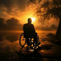 gehandicapt persoon in rolstoel silhouet, bevorderen bewustzijn voor sociaal media post grootte ai gegenereerd foto