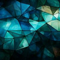 meetkundig intrigeren abstract driehoeken samenvoegen diep blauw, groente, wit, en levendig cyaan voor sociaal media post grootte ai gegenereerd foto