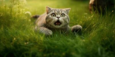 grappig kat in de tuin Aan een zomer dag. generatief ai foto