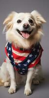 schattig hond gekleed in ons nationaal kleuren. juli 4e is onafhankelijkheid dag van de Verenigde staten van Amerika. generatief ai foto