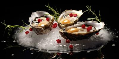 oesters in een restaurant detailopname van een gerecht. voortreffelijk oesters. generatief ai foto