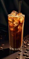 verkoudheid koffie met siroop in een glas met ijs Aan een donker achtergrond. generatief ai foto