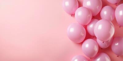 roze ballonnen Aan een roze achtergrond, met ruimte voor tekst. banier roze. generatief ai foto