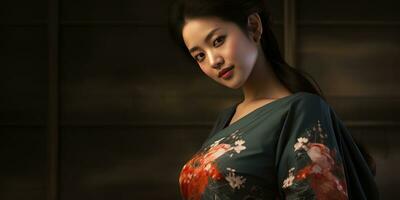 zwanger mooi Aziatisch meisje detailopname. generatief ai foto