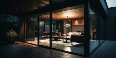 3d modern huis. Scandinavisch stijl. neutrale kleuren. minimalisme. generatief ai foto