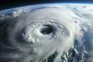 een krachtig orkaan gezien van ruimte foto