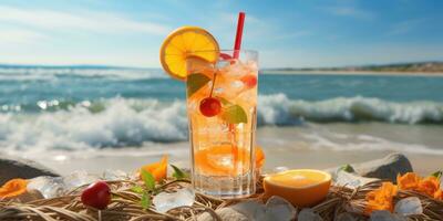 cocktail Aan de strand. oranje cocktail met ijs. generatief ai foto