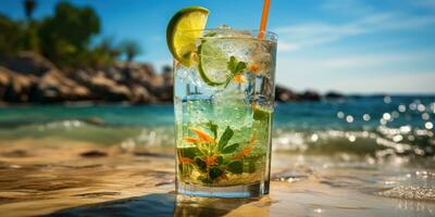 cocktail Aan de strand. oranje cocktail met ijs. generatief ai foto