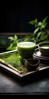 geurig matcha thee Aan de tafel. generatief ai foto