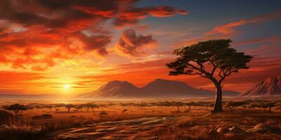 een mooi foto van een zonsondergang in Afrika. generatief ai
