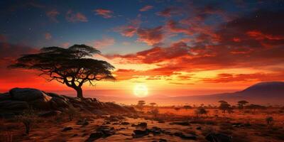 een mooi foto van een zonsondergang in Afrika. generatief ai