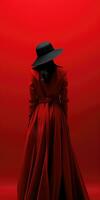 silhouet van een meisje Aan rood achtergrond, minimalisme. plaats voor tekst. generatief ai foto