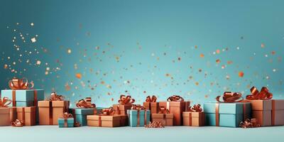 Kerstmis fn en dozen met geschenken. generatief ai foto