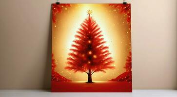 ai generatief Kerstmis kaart ontwerp, Kerstmis boom en vuurwerk achtergrond, nieuw jaar banier met kopiëren ruimte tekst foto