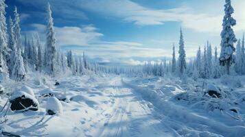 mooi besneeuwd winter weg voor nieuw jaar en Kerstmis foto