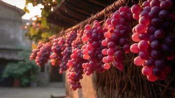 rood druiven in een wijngaard ai gegenereerd foto