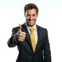 zakenman tonen duim omhoog geïsoleerd Aan wit achtergrond ai gegenereerd foto