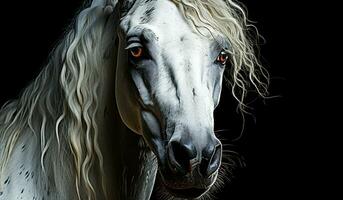 majestueus detailopname van een wit paard. ai gegenereerd foto