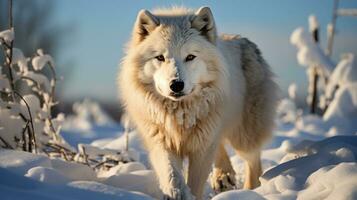 arctisch wolf wandelen in sneeuw ai gegenereerd foto