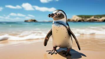 pinguïn Aan de strand ai gegenereerd foto