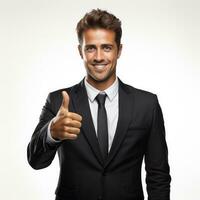zakenman tonen duim omhoog geïsoleerd Aan wit achtergrond ai gegenereerd foto