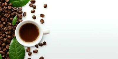 top visie glas koffie met koffie bonen geïsoleerd wit achtergrond, Internationale koffie dag concept, ai gegenereerd foto